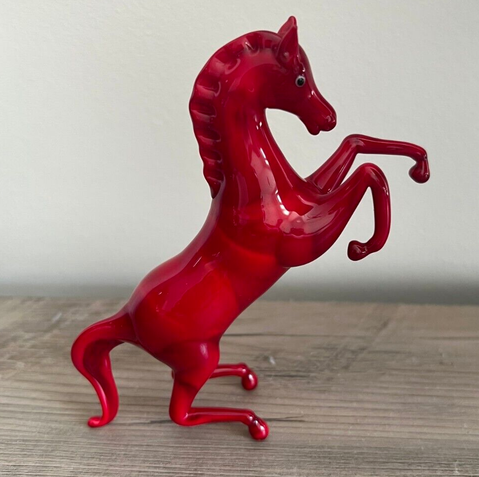Murano Glass, Handcrafted Unique Art, Ferrari Red Standing Horse