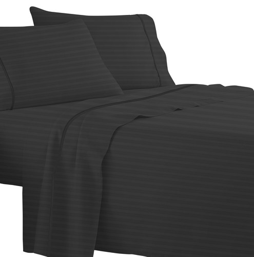 Scala 4 Piece 100% Egyptian Cotton 24 inch Pocket Piping Solid Stripe Sheet Set - Picture 10 of 17