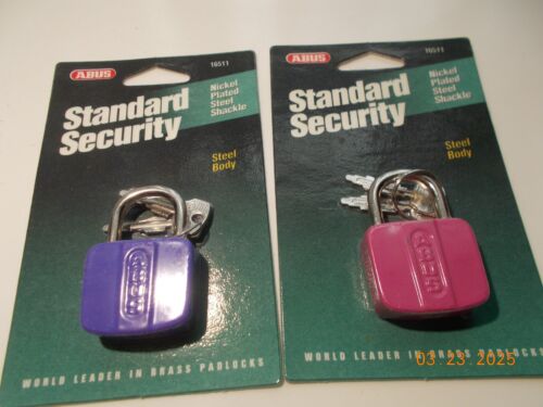 2 NIP Abus Pink/Blue Standard Security Nickel Plated Steel Shackle Padlocks