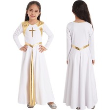 Girls Metallic Liturgical Praise Dance Dress Long Sleeve Lyrical Church Costume