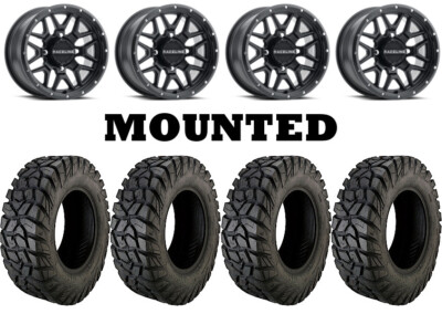 Kit 4 Moose Rigid Tires 32x10-15 on Raceline Krank Matte Black Wheels 550