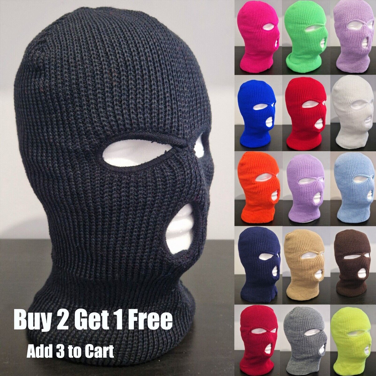 Winter Ski Mask 3 Hole Knitted Skull Balaclava Beanie Hat Men 