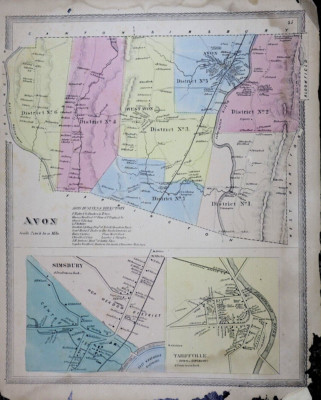 Rare 1869 Plat Map AVON CONNECTICUT TARIFFVILLE SIMSBURY S L400 