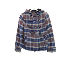 Sportsgirl Womens Hooded Plaid Multicolor Wool Blend Jacket Coat Size 8 Small Us