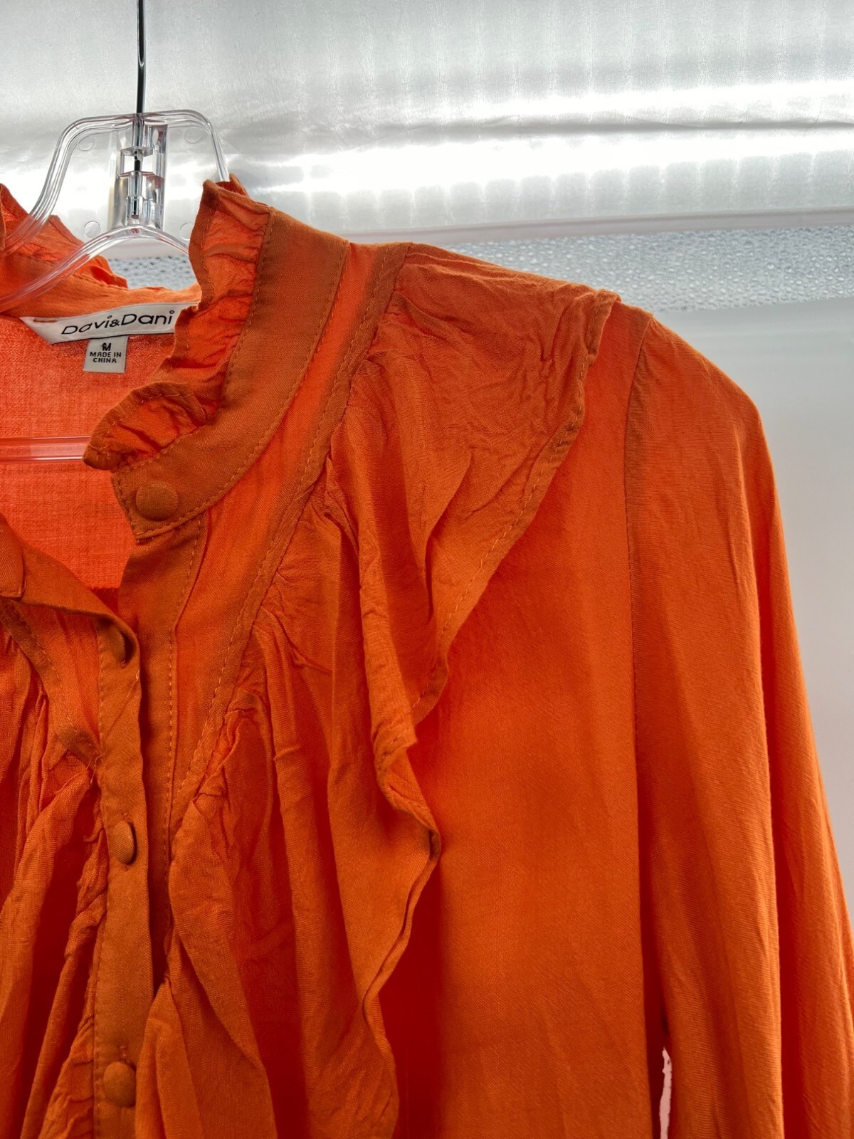 Davi & Dani Women's Button Up Ruffle 3/4 Sleeve Top Orange Size Medium