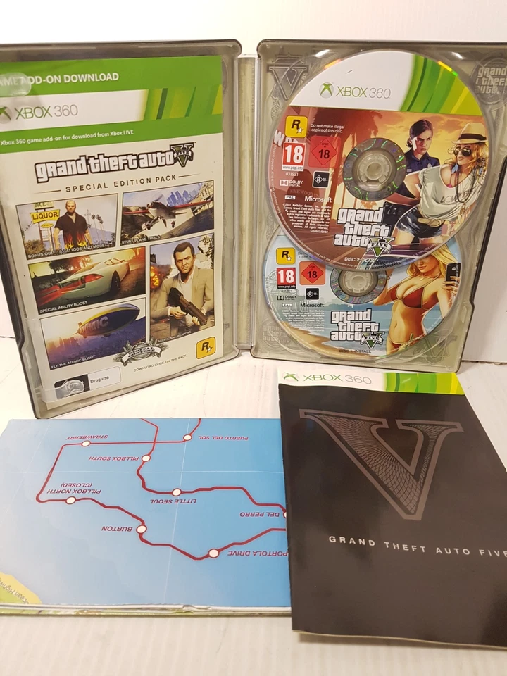 GTA V (Xbox 360, 2xDisks, 2013) STEELBOOK with map + Manual see description - Image 3 of 4