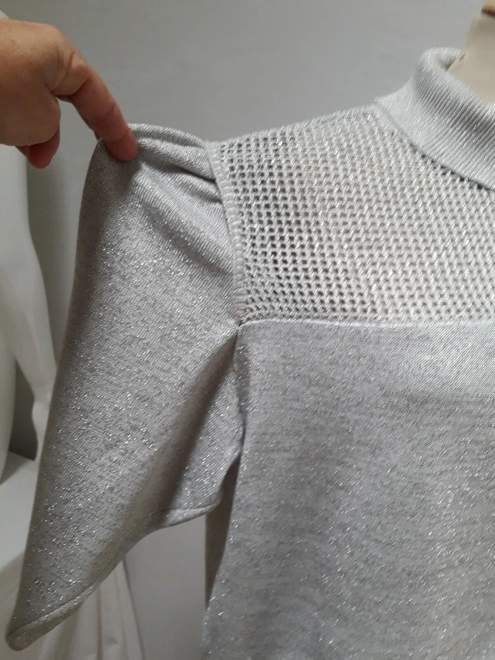 PULL femme gris argenté T40 VINTAGE 70 METALLIC SPARKLE SWEATER size M - Photo 3/4