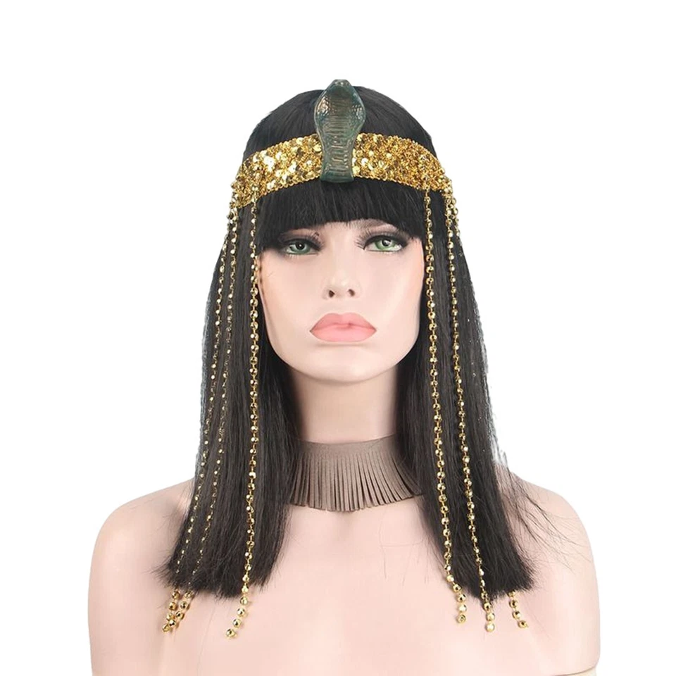 Bangs Straight Hair Wig and Headband Snake Blunt Egyptian Queen Fringe Cosplay - Image 4 of 4