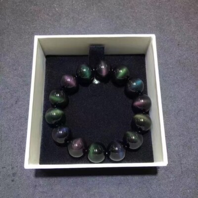 Natural Colorful Obsidian Cat's eye Gemstone Beads Bracelet AAAA 16mm