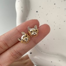 Preciosos lindos aretes de bulldog francés de plata de ley 925