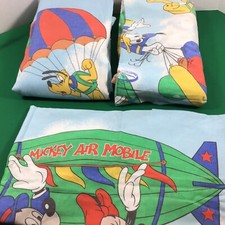 Vtg 1980s Mickey Mouse Air Mobile 3 piece TWIN Set Vtg Flat Fitted  Pillowcase