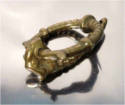 Vintage Art Deco Brass Drawer or Cabinet Door Dragon Head Pull Ring - Picture 3 of 9