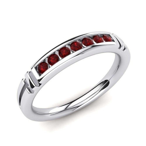 Ruby Channel-Set Round 2.00mm Half Eternity Ring With Rhodium Plated - Picture 6 of 7