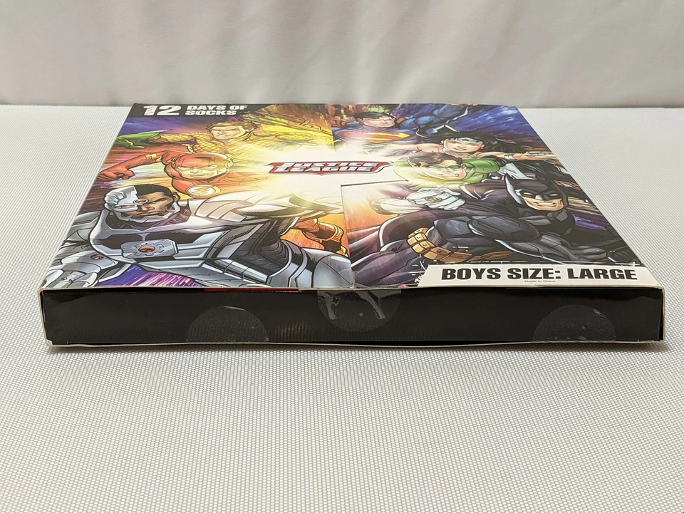 Calcetines Liga de la Justicia Niños Grandes 12 Pares Adviento Superman Batman Caja Nuevos 1169 Foto 3 de 4