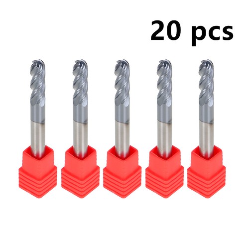 20 PCS 1/4" 4 Flute Ball Nose Carbide End Mill 2-1/2" Overall Length TIALN COATE