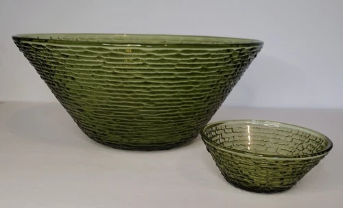 Vintage Anchor Hocking AVOCADO SORENO Pattern Large Chip and Dip Serving Bowls