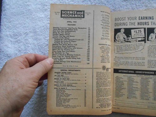 SCIENCE AND MECHANICS Magazine-APRIL,1953-ROAD TESTING THE 1953 PLYMOUTH-PACKARD - Picture 3 of 3