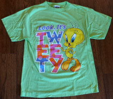 VTG 1990's Tweety Bird T Shirt "Look, It's Tweety" Size L Green GREAT Condition