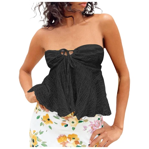 Top de tubo para mujer de verano sin hombros sin tirantes elegante bandeau Top Off - Imagen 5 de 42
