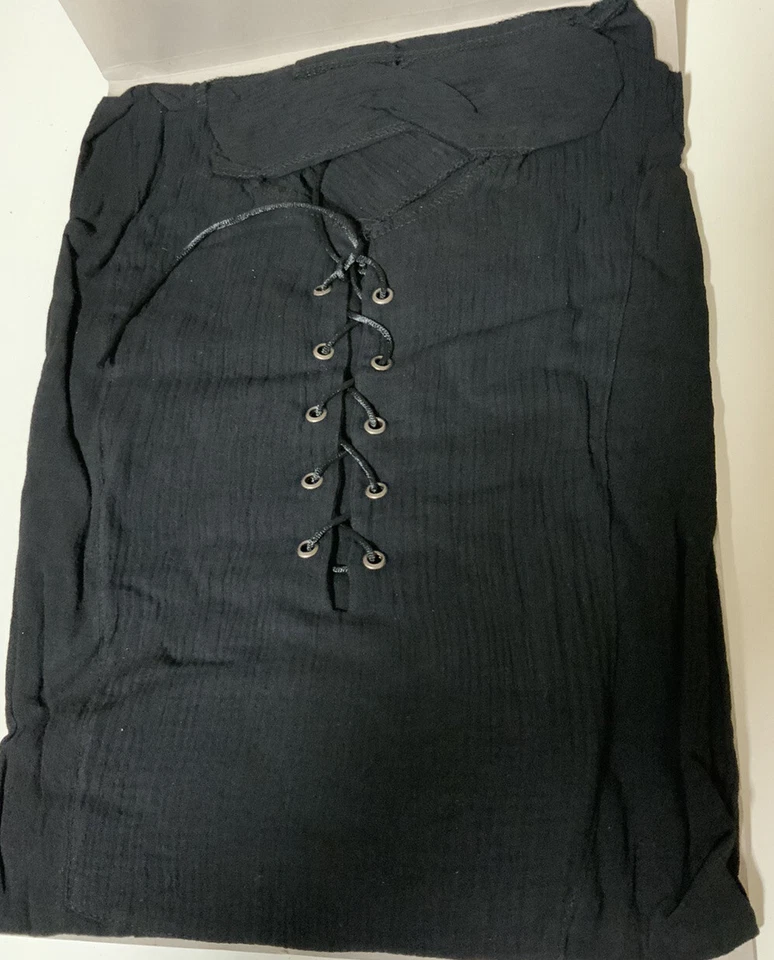 🧷 DISFRACES UNDERWRAPS -CAMISA PIRATA ENCAJE DELANTERO, NEGRO, TALLA ÚNICA 🆕 Foto 2 de 2