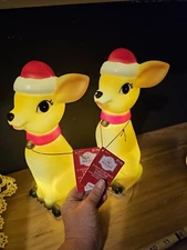 Holiday Time 11" Light Up Tabletop Reindeer Blow Mold with Santa Hat New