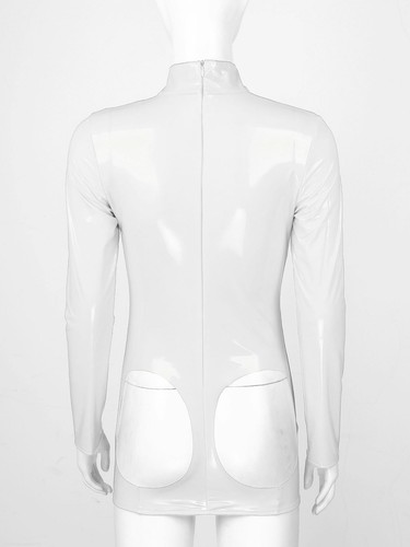 Women's Latex Leather Mini Dress Cutout Slim Fit Bodycon Dress Party Clubwear - Picture 15 of 59