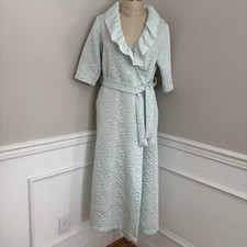 Vintage 80s Miss Elaine Quilted Long Robe Small Blue 3/4 sleeve