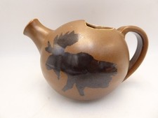 VINTAGE POTTERY  JUG HAND PAINTED MOOSE STONEWARE POTTERY