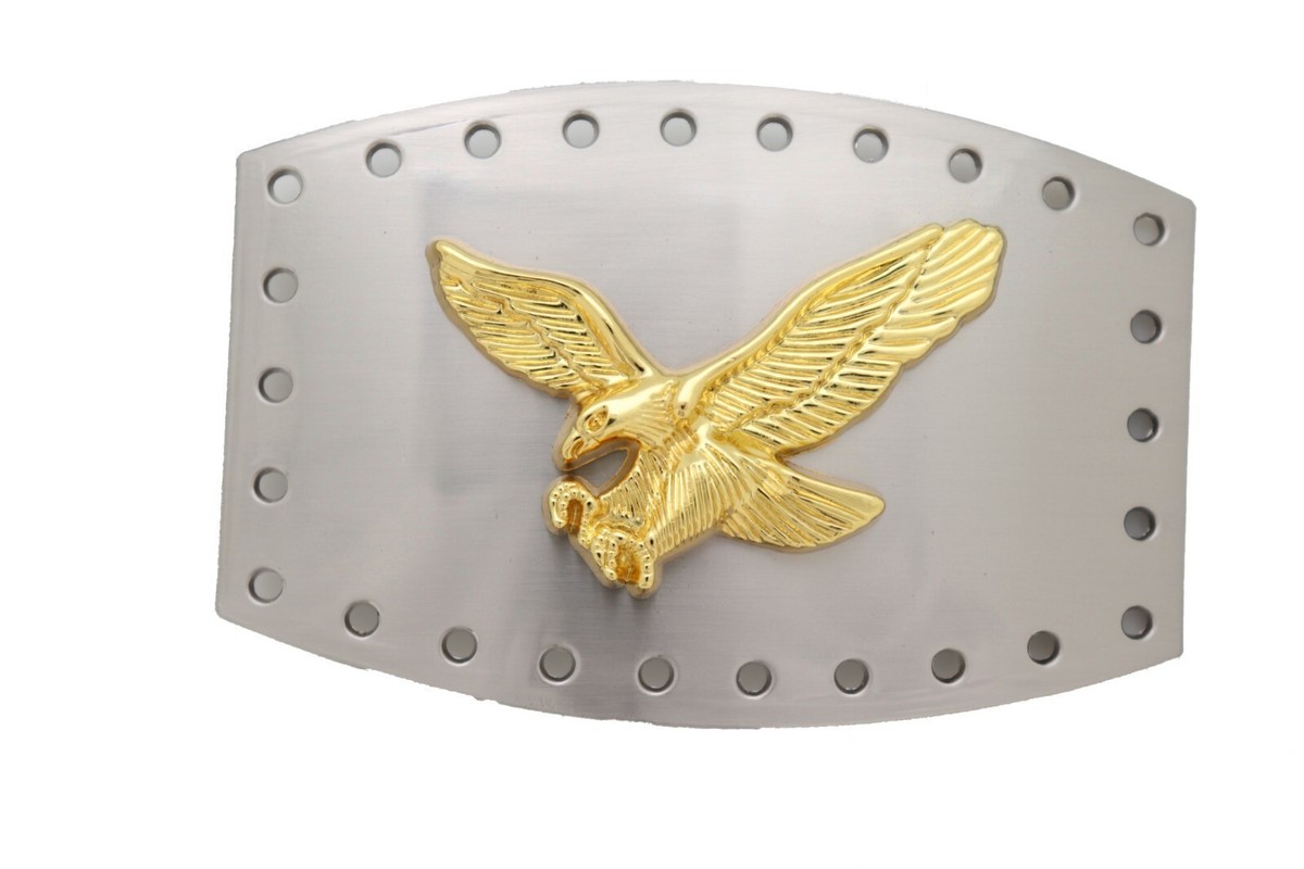 Men Western Fashion Silver Metal Buckle Square Gold Eagle 