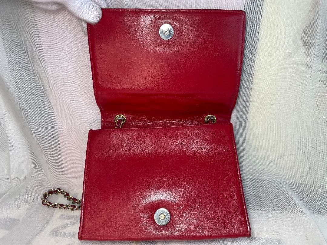 CHANEL Lambskin Quilted Small Single Flap Red Shoulder Bag Repainted G167 thumbnail 10