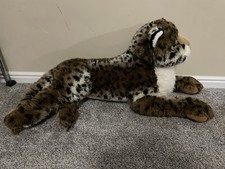 Jumbo Large Stuffed Realistic Jaguar Cheetah Plush Lying Down 42" Pink Nose