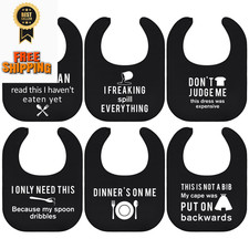 Eurzom 6 Pcs Adult Bibs for Women Men Washable 60 x 46 cm, Black and White