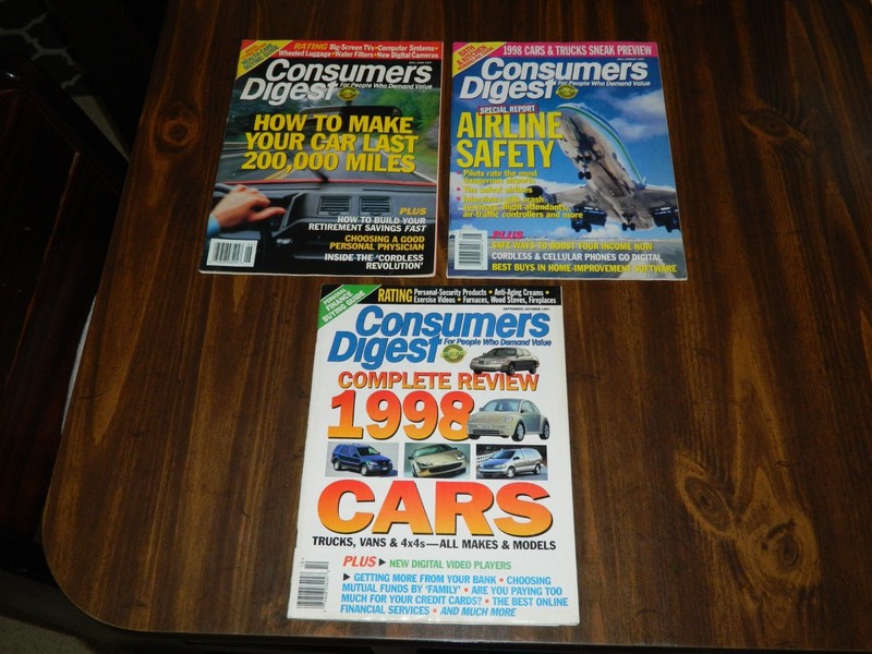 Lot of 3 Consumers Digest Magazines 1997 May/June July/Aug Sep/Oct '98 CarReview