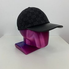 Gucci GG Monogram Logo Denim Cotton Baseball Cap Hat Black and Gray Size M