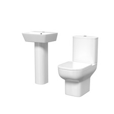 White 450mm Square Modern Full Pedestal Basin with Toilet