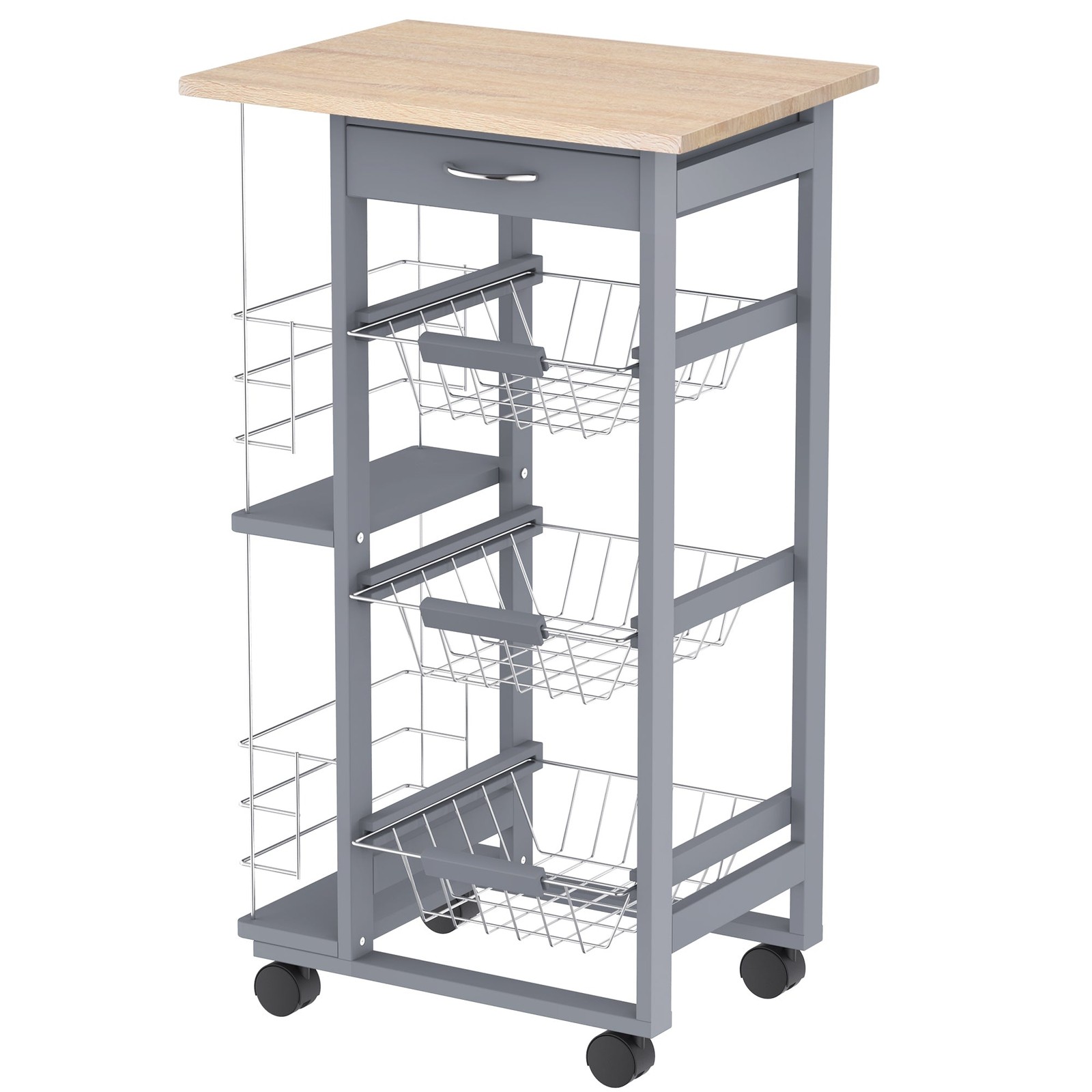 Carrello da Cucina in Legno di Pino e Metallo Rovere 47x37x83 cm