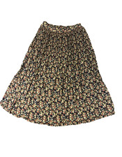 VTG Sag Harbor Women Floral Micro-pleated Midi Skirt Navy Rose Cottagecore Large