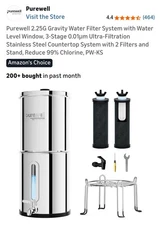 Purewell 2.25G Gravity-Fed Water Filter System, Stainless Steel Filter System 