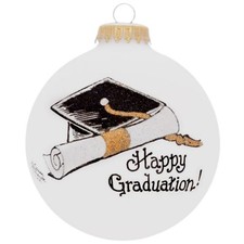 Happy Graduation Cap and Diploma Ornament Made in the USA Made from Glass