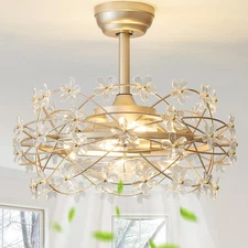 Gold Fandelier Ceiling Fans with Lights, 20" Crystal Chandelier Ceiling Fan w...