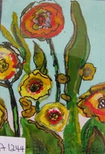 A1244    ORIGINAL  ACRYLIC ART ACEO PAINTING BY LJH     "FLOWERS in the garden"