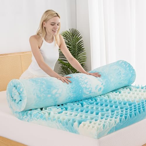 5-Zone Cooling Gel Memory Foam Mattress Topper 2 Inch Queen for Pressure Relief