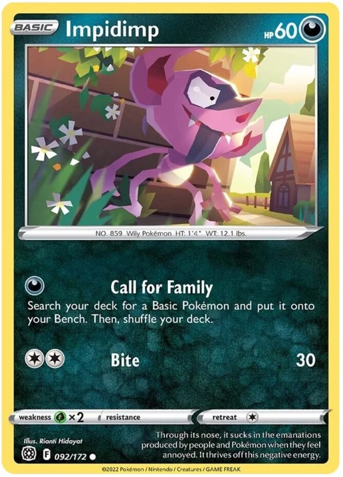 Impidimp - 092/172 - Common (Lp) Brilliant Stars - Darkness Pokémon