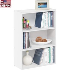 Sturdy 3 Shelf Wide Bookcase Floor Mount Storage Living Room Bedroom Office Home