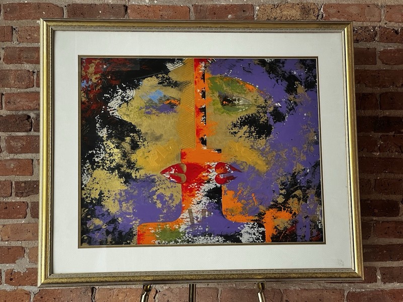 Original Abstract Painting Acrylic/Board Framed Glass Not Signed (Igor Kotnik?)