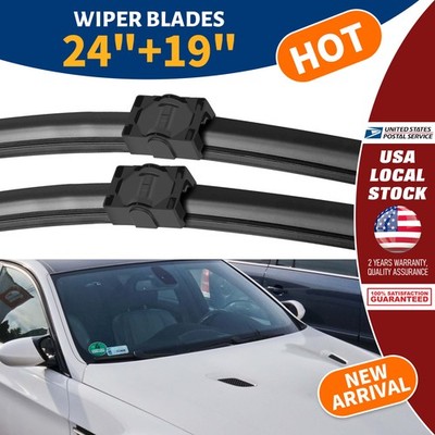 24'' & 19'' Pair Windshield Wiper Blades Side Lock Quality Bracketless Frameless