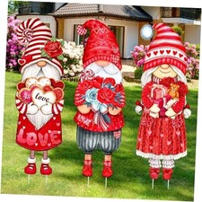 3 Pcs Valentine's Day Yard Sign Gnome Outdoor Decorations with Stakes Heart