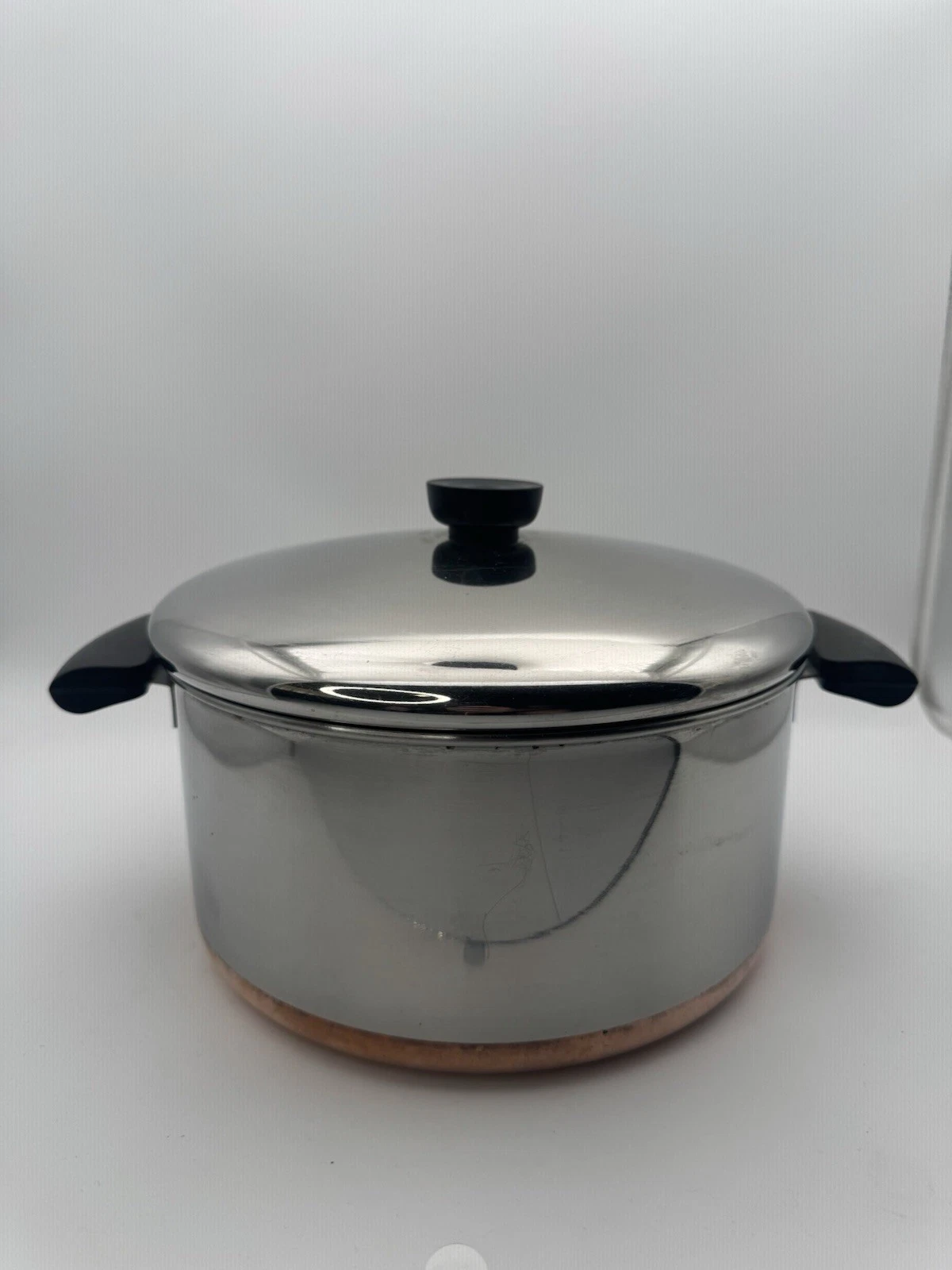 Revere Ware Copper Bottom 4.5 (4 1/2) Qt Stock Pot Pre-1968 Double Ring w/Lid
