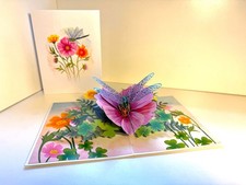 Origami Pop Cards Dragonfly Attracting Cosmos Flowers Happy Birthday 3D Pop Card