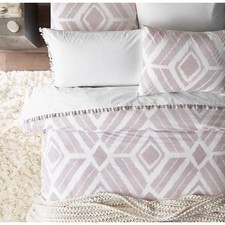 Restoration Hardware Nia Diamond Cotton Linen Twin Duvet Cover Vintage Violet